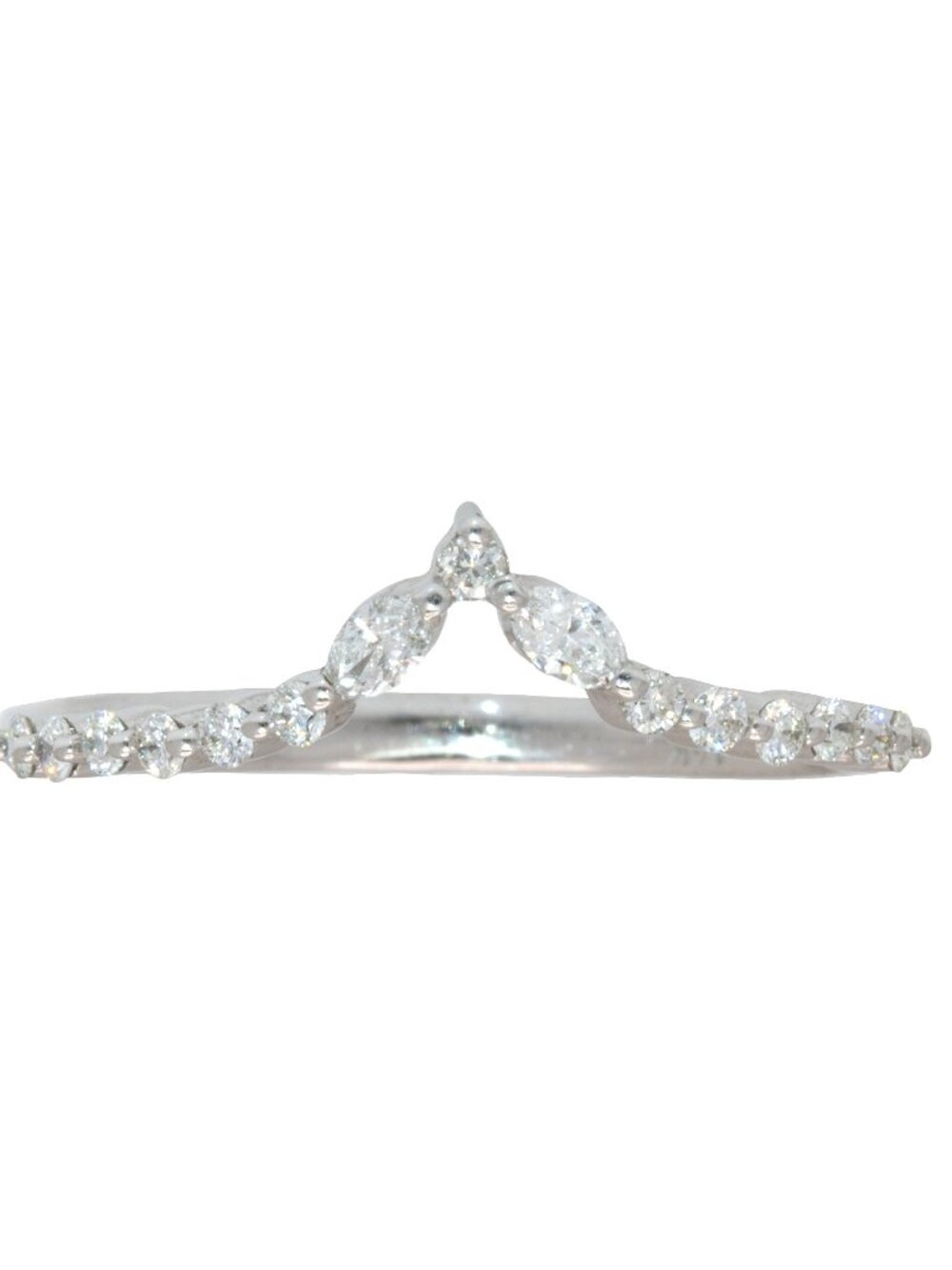 Curved Chevron Natural Diamond Band in 14K Gold with Marquise & Round Stones